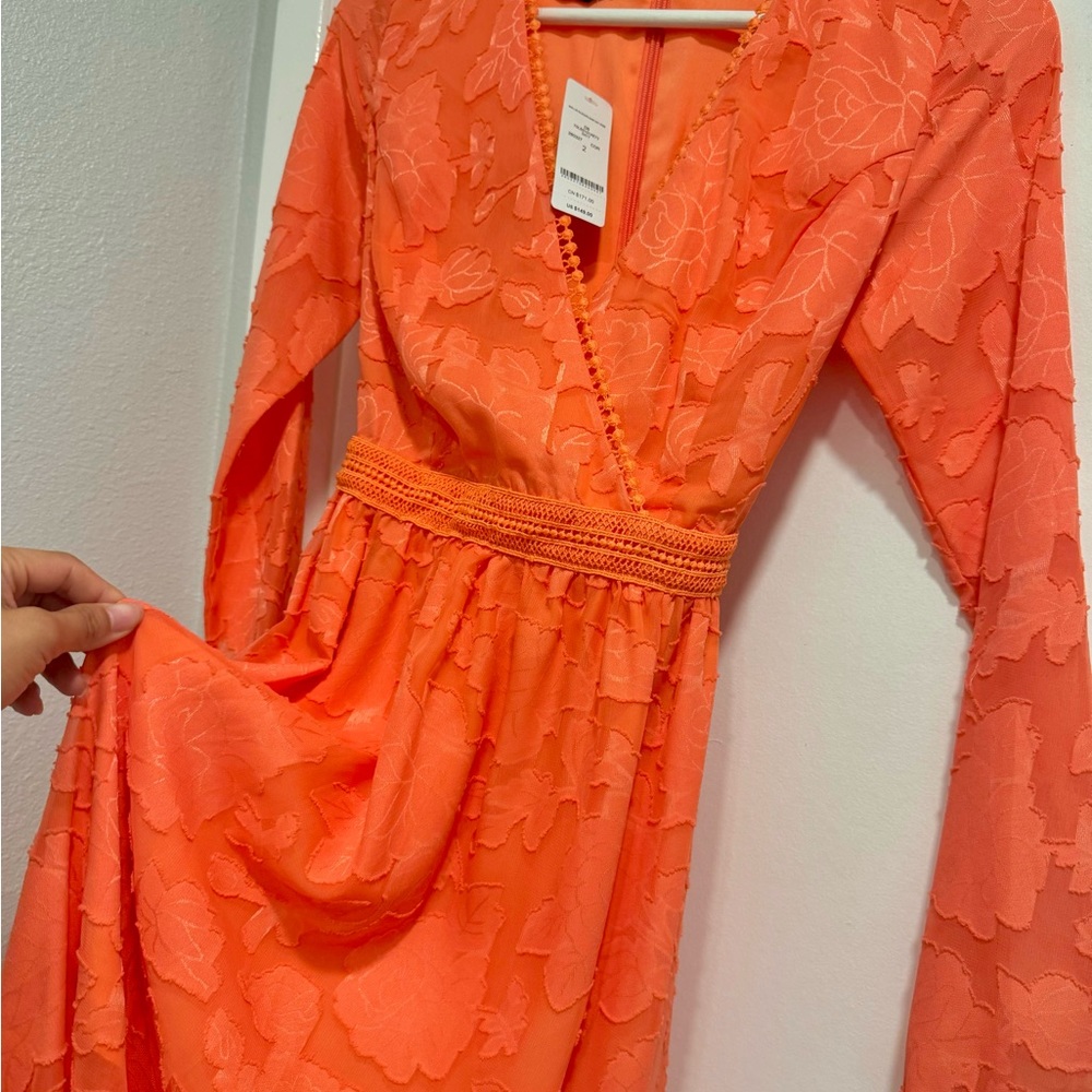 Bebe Orange Wrap Maxi Dress with Bell Sleeves